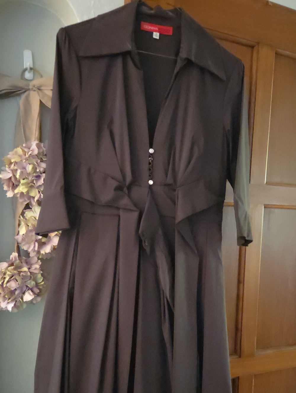 Donna Ricco BrownPleated Shirt Dress